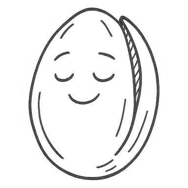 pistachio with a chill expression, hand drawn outline style sticker