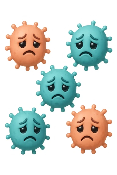 EMOJI STILE IPHONE DI 3 BATTERI INTESTINALI turchesi tristi e 3 batteri intestinali rosa salmone tristi CHE FLUTTUANO IN ARIA IPERREALISTICO 4K sticker