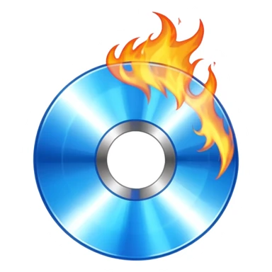 A CD disc with a fiery design, blue fire sticker