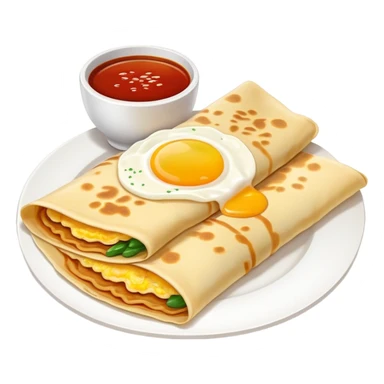 Chinese Crepe Jianbing folded with sauce and egg, simplified emoji style with bold outlines and bright colors, cartoon style popular street breakfast sticker