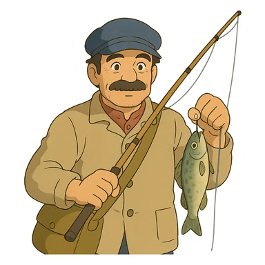 ghibli style fisherman wearing a blue cap sticker