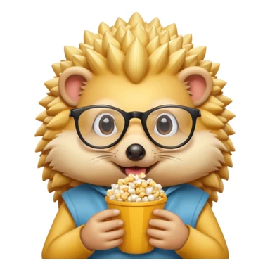 yellow hedgehog with glasses eating pop corn sticker