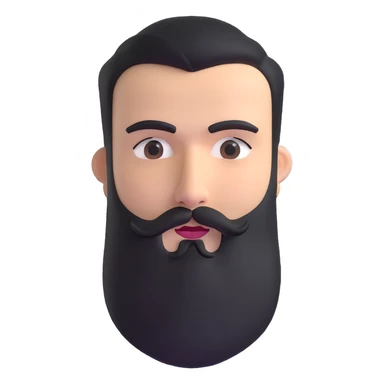 detailed 3d man with full beard and prominent unibrow sticker