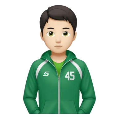 Draw Seong Gi-hun (Player 456) in green tracksuit with the white number 456 clearly printed on the chest & jacket. sticker