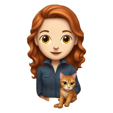 A white girl with brown hair wrapped in a plaid with a red cat sticker