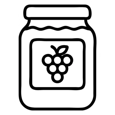 outlined icon style grape jelly, simple jar with purple fill and grape illustration on the label sticker