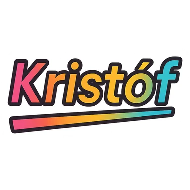 Kristóf name in modern colorful gradient font with dark outline, partially or fully underlined with dynamic slanted underline, transparent background, in the style of the sample images sticker