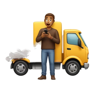 guy eating a chocolate with phone in hand by a truck sticker
