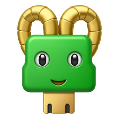Apple-style 3D emoji of a single green RAM stick, gold connector pins at the bottom, small black memory chips on top, simple and clear design. sticker
