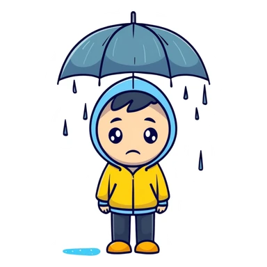 Boy standing alone in the pouring rain, looking sad sticker