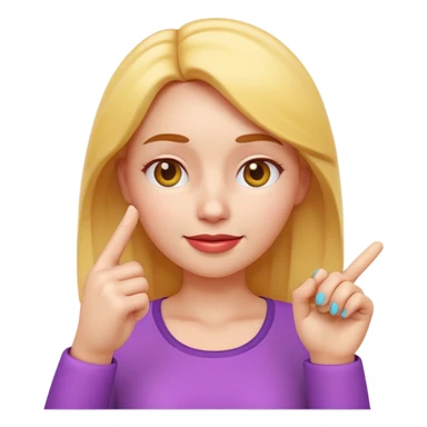 Apple-style 3D emoji of a cartoon woman pointing to her forehead with one finger, friendly expression, clean and colorful design, no background. sticker