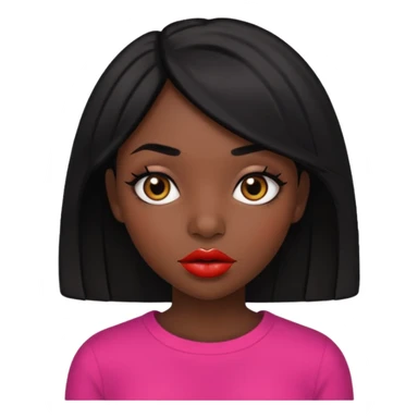 Dark skin gurl with black hair, big lips m, dark brown eye, octagon face shape and chinky eyes no red lipstick  sticker