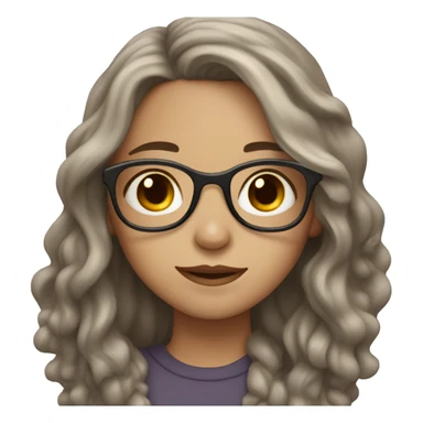 girl with white skin and brown eyes and long wavy brown hair with glasses sticker