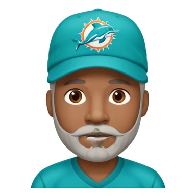 Black man with gray goatee wearing a Dolphins cap sticker