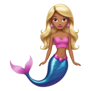Brown skin blonde hair barbie mermaid with pink tail sticker