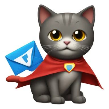 cat wearing a superhero cape with a mail logo  sticker