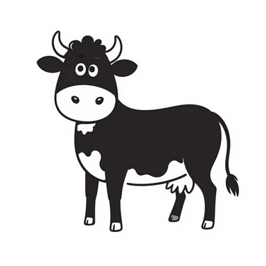 Aberdeen Angus cow, outlined doodle, black and white, simple lines sticker