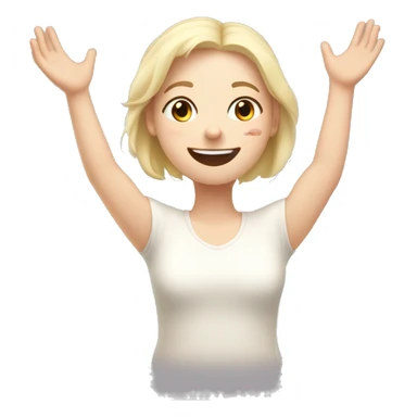 Happy pale girl wakes up in bed and stretches hands up in the air  sticker