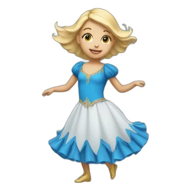 little blonde girl dancing in a blue bird costume sticker