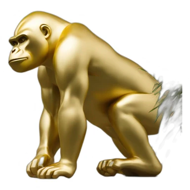 Modern golden gorilla statue on golden pedestal, close-up view sticker