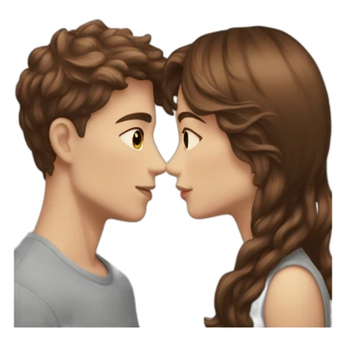 tall boy midfade wavy brown hair and short girl straight brown hair white skin kiss sticker