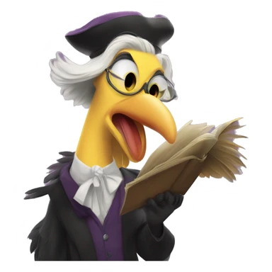 Big Bird Disney Villain:
Professor Plume
A towering, elegant villain with a feathered cloak and a soft, eerie voice, Professor Plume manipulates information and spreads misinformation to confuse and control the masses.  sticker