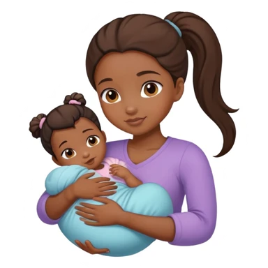 black Ponytail girl hugs a newborn baby and a girl sticker