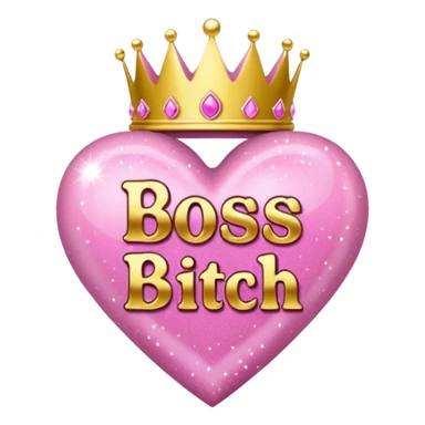 Pink Heart and crowns with glitter and the words boss bitch sticker