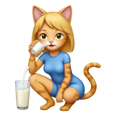a cat girl drinking milk and peeing sticker