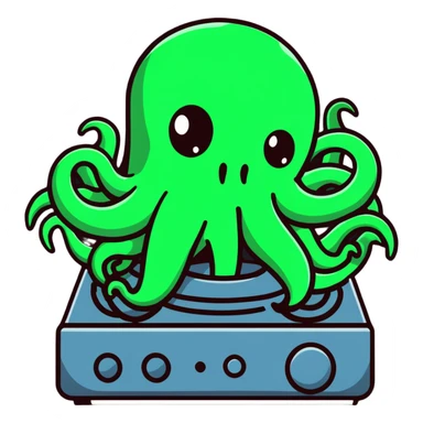 Lovecraftian Cthulhu monster with tentacle face operating audio equipment sticker
