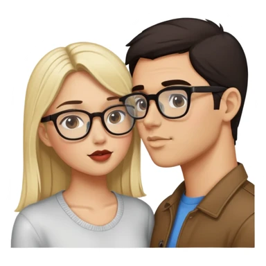 A girl and a guy are kissing, a guy with dark hair is wearing glasses, and a girl is blonde  sticker
