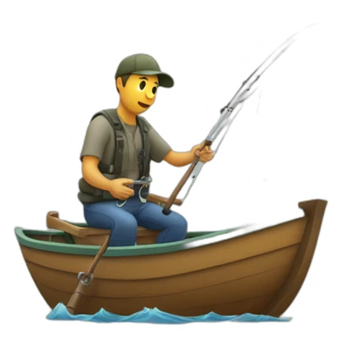 fisherman in a boat reeling in an iphone on the hook of his pole sticker