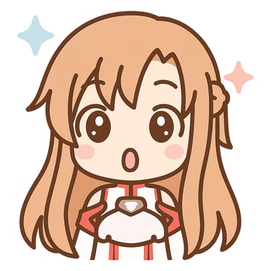 Sticker of Asuna from Sword Art Online in kawaii style, surprised expression, transparent background, inspired by the reference image. sticker