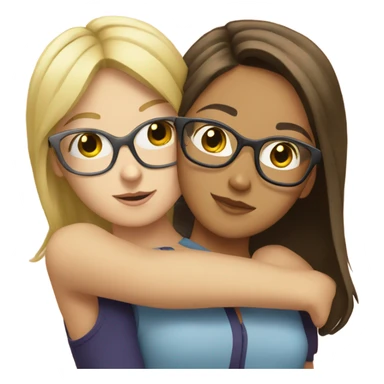 Blonde girl with glasses hugging brunette girl sticker
