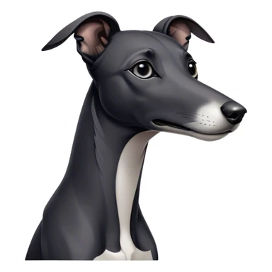 Cinematic Noble Black Greyhound Portrait Emoji, Poised and regal, with a lean, graceful build and a sleek, jet-black Fur, deep-set soulful dark eyes, Simplified yet sharp and sophisticated features, highly detailed, glowing with a soft, dignified glow, high shine, intelligent and swift, stylized with an air of elegance, focused and attentive, soft glowing outline, capturing the essence of a watchful and commanding racer, so majestic it feels as though it could sprint out of the screen with effortless authority! sticker