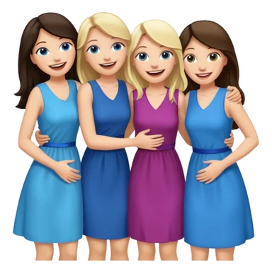 four adult white women laughing and hugging.  Two have long dark brown hair.  Two have blonde hair and blue eyes. sticker