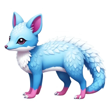 Rare realistic exotic adorable cold ice blue Snow White dark pink cute epic pretty beautiful handsome gorgeous aesthetic colorful vibrant Vernid-Trico-species-Fakemon-creature by LiLaiRa, 4 legs, 1 tail, random markings, (full body) sticker