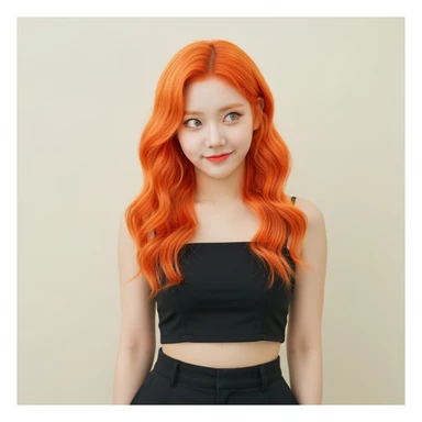 kpop girl with orange hair, cute, expressive, minimal sticker
