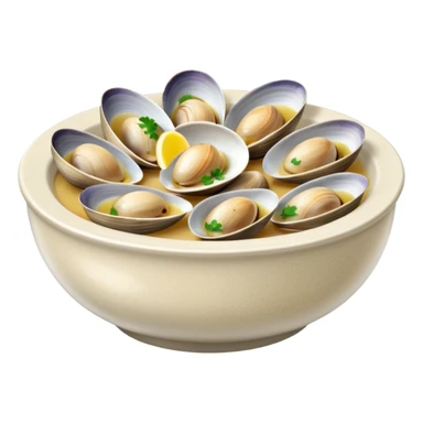 Steamed clams in white wine broth sticker