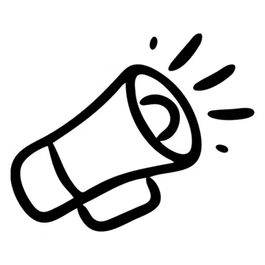 A megaphone or bullhorn with handle, hand-drawn style showing an announcement device sticker