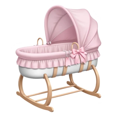 White and light pink dreamy empty bassinet for a baby with white legs and pink bows sticker