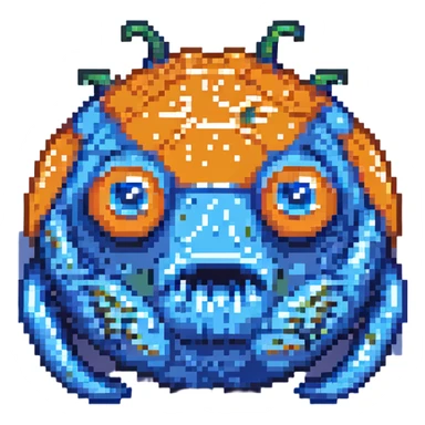 blue slime monster with big eyes pixel art sticker