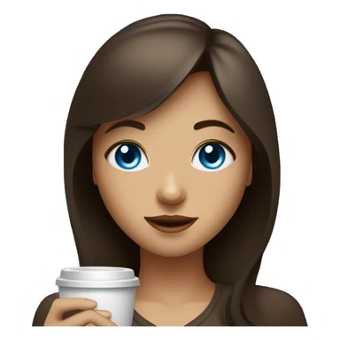a girl with blue eyes with bangs on dark brown hair drinks coffee sticker