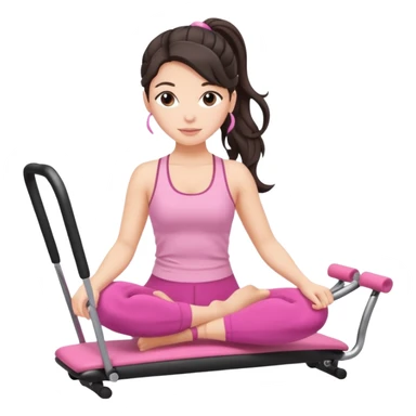 european white woman with dark wavy hair in ponytail using a pink set doing pilates sticker