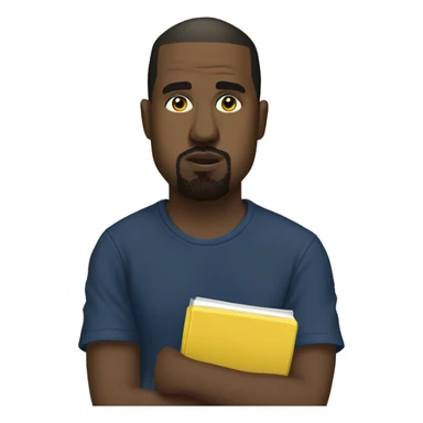 kanye west wearing a dark blue T-shirt, holding a yellow notepad sticker