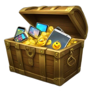 open treasure chest full of smartphones sticker