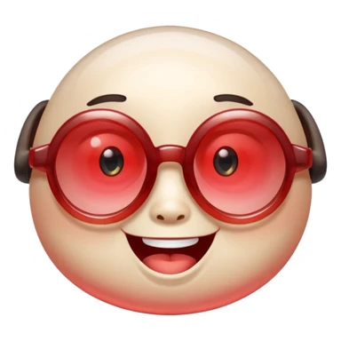 A single chubby crystal gemstone character wearing cute round glasses, chunky and irregular with faceted sides (not egg-shaped), [red] gradient, big glossy eyes behind the glasses and a wide happy smile, , high detail, soft lighting, centered on a plain dark background sticker