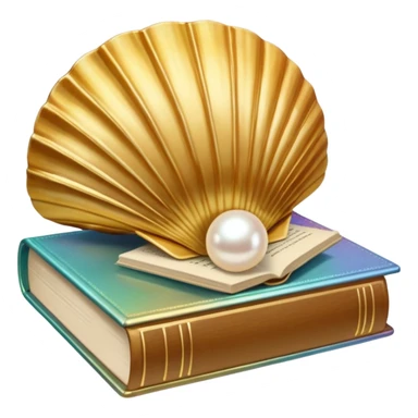 Open gold shell with pearl and beige books sticker
