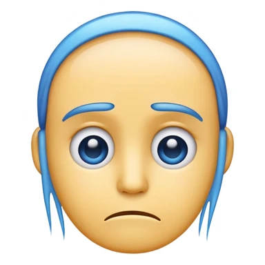 Create a minimalistic emoji of a sad face with a blue outline. The face should be transparent, except for the blue outline. Draw three hairs on the emoji's head. sticker
