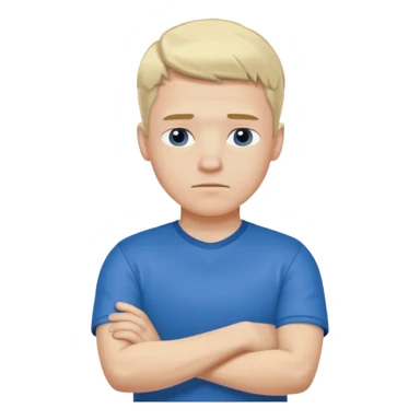 Pale blond man in blue football t shirt crossed arms (he is cold trembling ) sticker